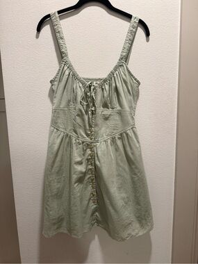 Sage Green Button Front Mini Dress BDG Urban Outfitters